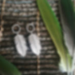 silver feather earrings, circle studs with feather plume drops by rock rose jewellery