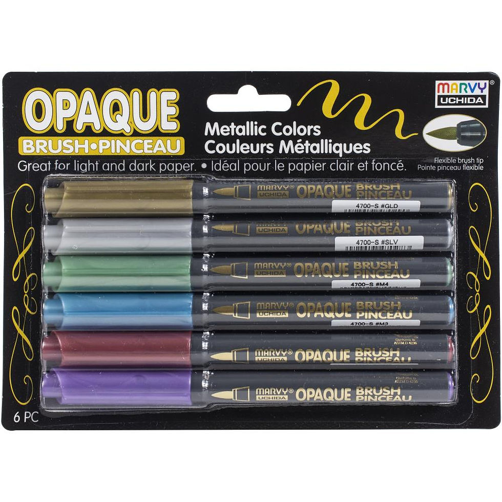 Thumbnail: package view of set of 6 opaque metallic brush tip markers by marvy uchida