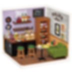 Leisurely Cheers bar miniature kit finished. Scene is a bar with stools, wine rack miniature cocktail drinks and liquor shelf