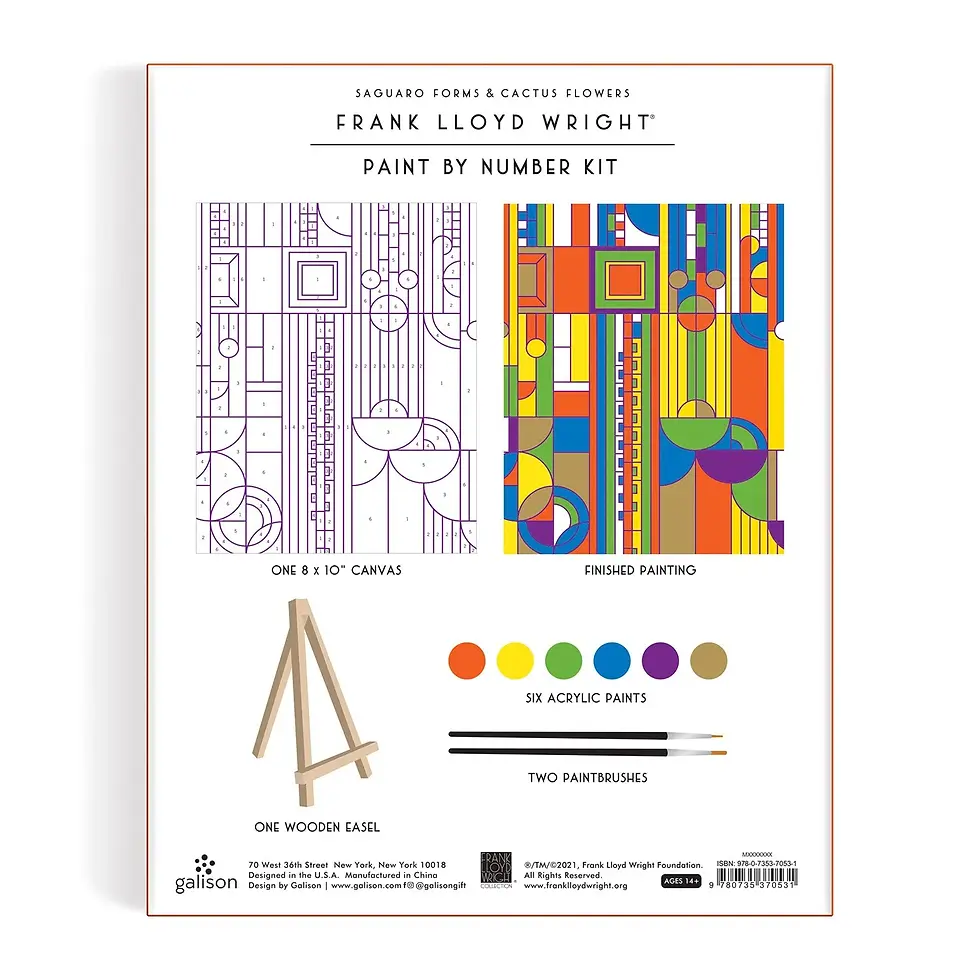 Thumbnail: back of box of Frank Lloyd Wright Saguaro Cactus and Forms Paint By Number Kit