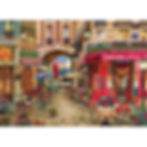 Poster of 500 piece puzzle of a morning outside a Paris cafe on a cobblestone street with the eiffel tower in the distance