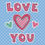 Thumbnail: Finished view of Love You diamond art painting kit 6 inches by 6 inches for beginners or kids with hearts