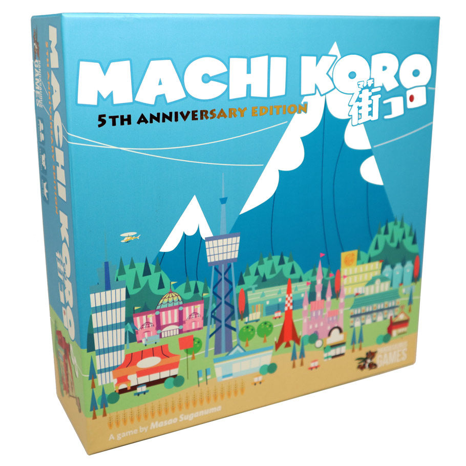 Front image of box for Machi Koro 5th anniversary edition board game