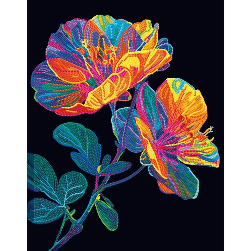 finished diamond dotz neon flock floral daimond panting design with neon gems for floral with black velvet-like backing