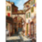 Poster of 1000 piece ceramica jigsaw puzzle of a tuscan cobblestone street outside a ceramic store and pizzaria
