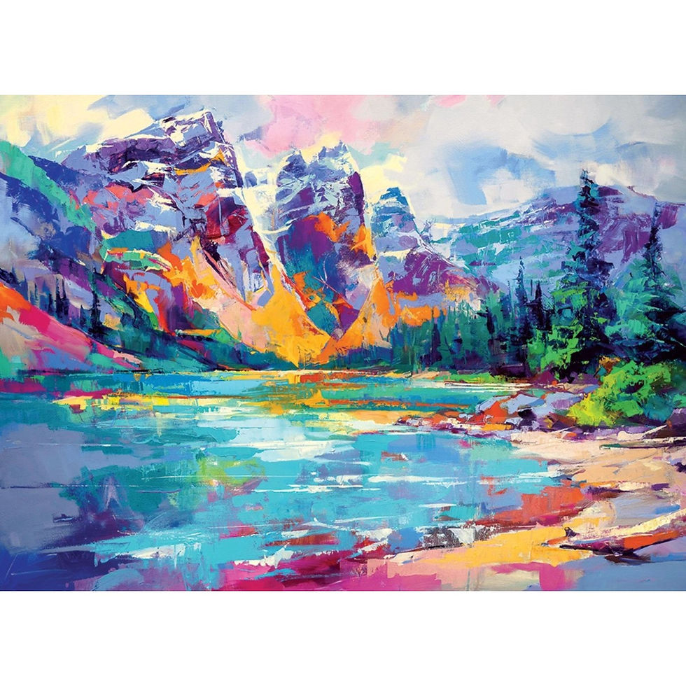 Poster of mountain lake puzzle of a vivid landscape with a turquoise alpine lake surrounded by canadian rockies mountains