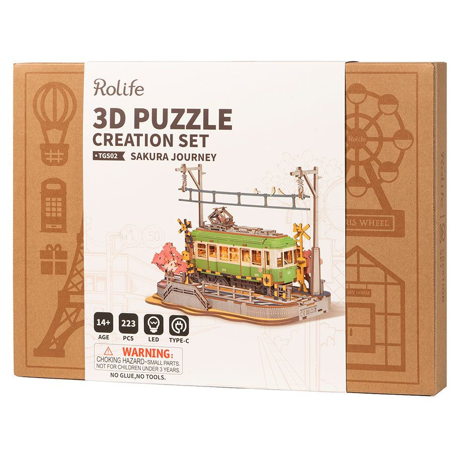 Thumbnail: Box view of Robotime 3D wooden puzzle Miniature DIY Kit for shelf during cherry blossom or sakura