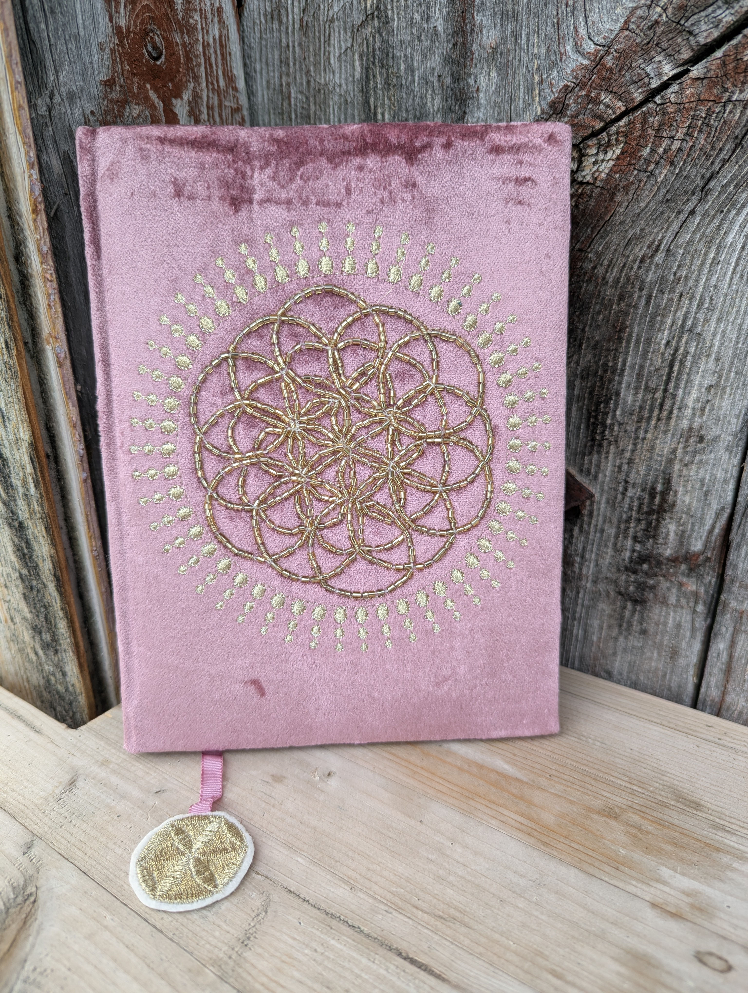 Notatbok fløyel -flower of life (rosa)