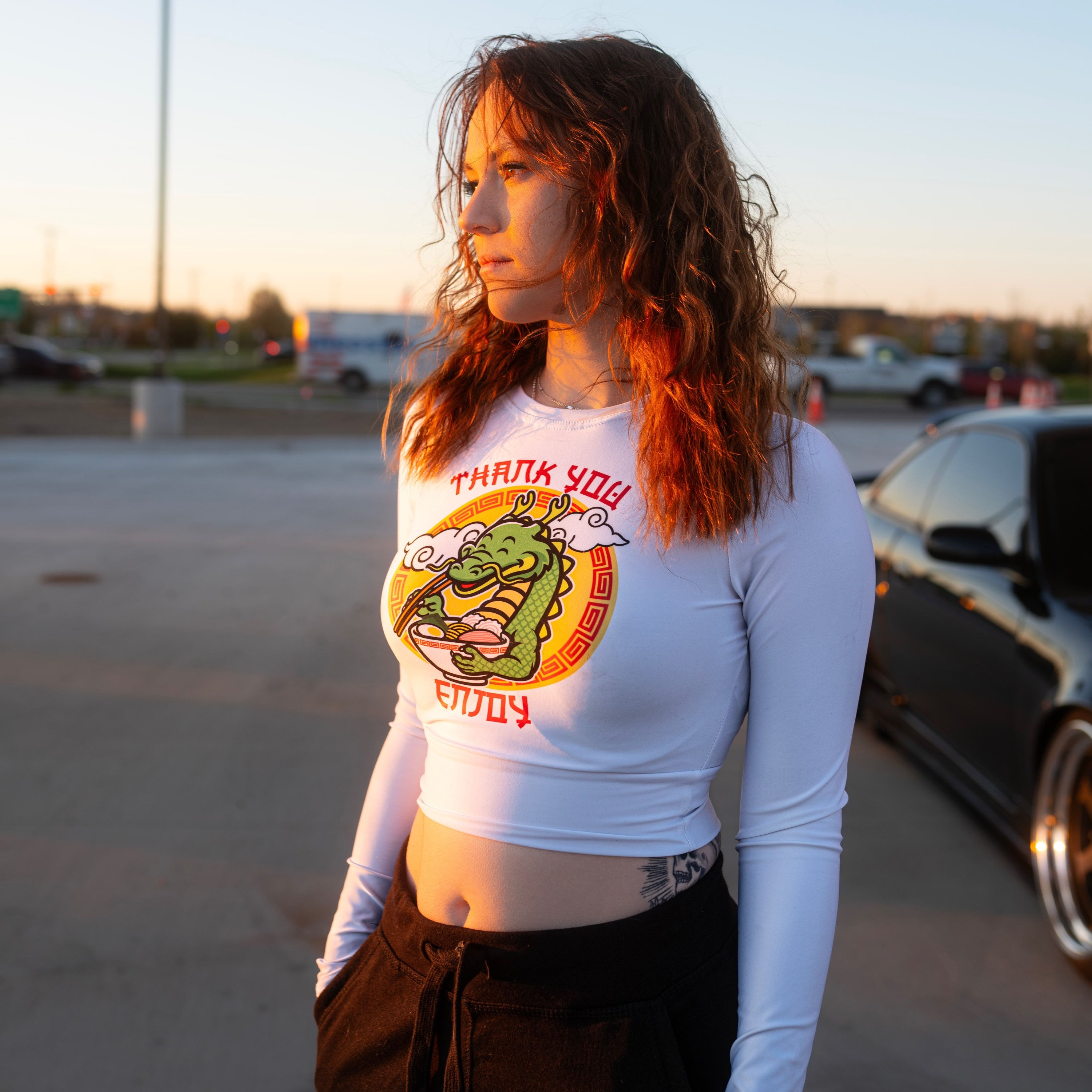 Thank You Enjoy Long Sleeve Crop Top