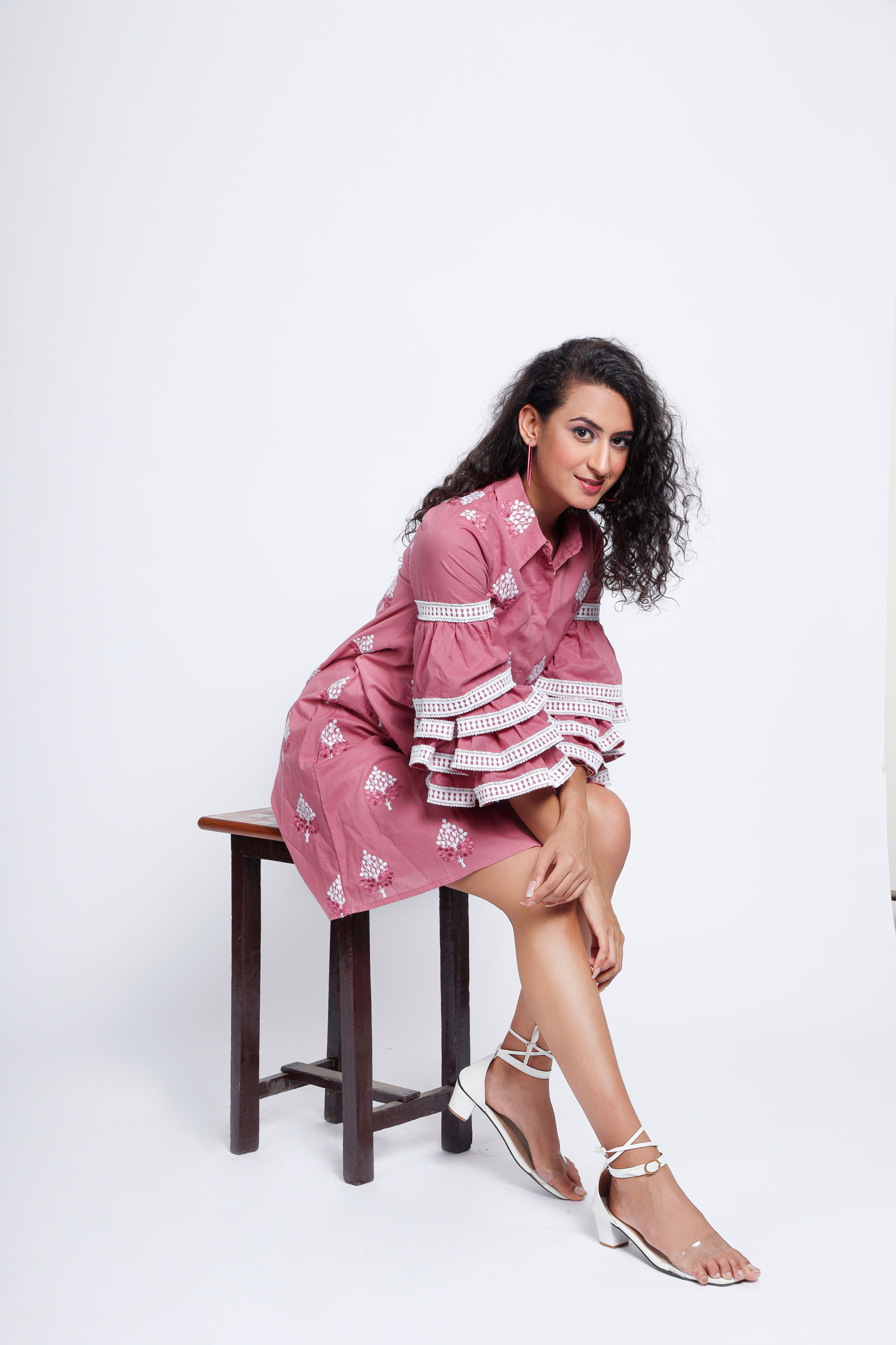 Shirt Dress With Lace Detailed Sleeves