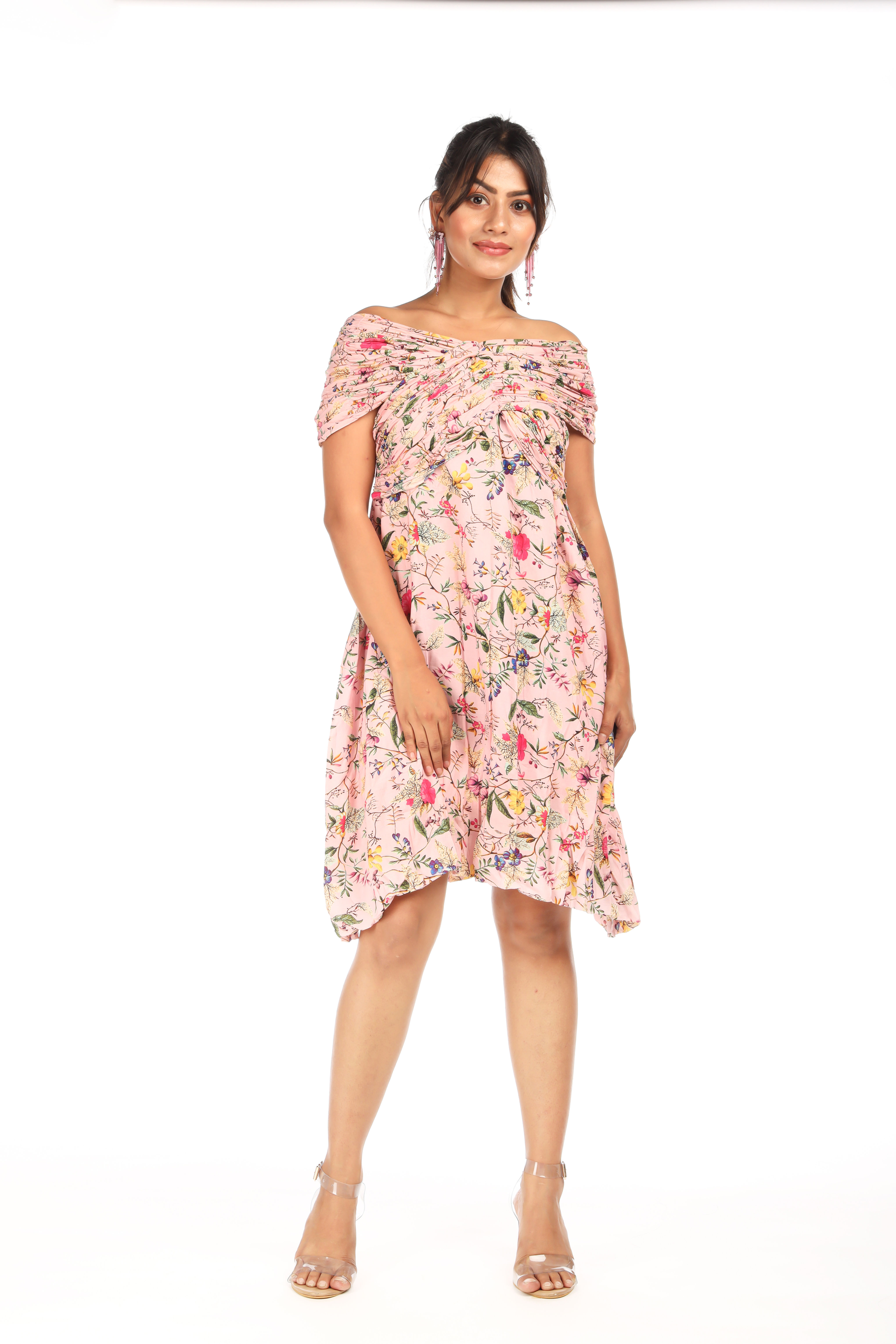 Pleated Off Shoulder Dress