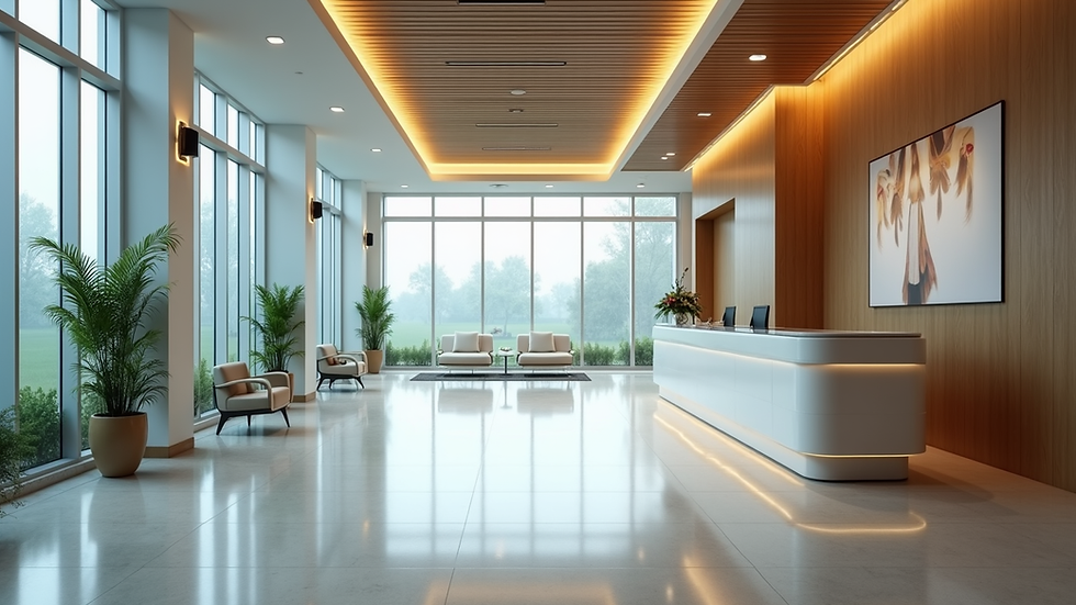 Eye-level view of a modern hospital reception area in Lucknow