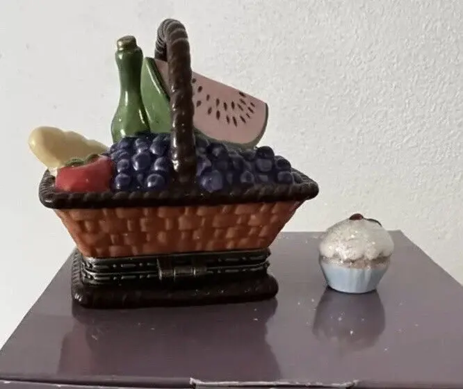 Picnic Basket PHB Collection Porcelain Hinged Trinket Box Cooking Club