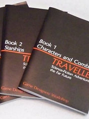 Cover of the 1977 Traveller tabletop RPG – an early influence on cyberpunk themes