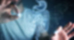 Man on dark background using digital x-ray of human intestine holographic scan projection