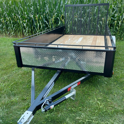 single axle steel utility trailer front view with ramp gate Ontario