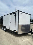 8.5x16 enclosed trailer – 7' high, ramp door, roof racks, new tires, brakes, LED lights, wheel bearing service, trade-ins welcome!