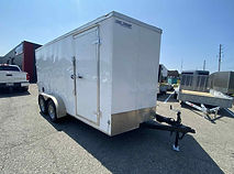 2023 7x14 enclosed trailer, ramp door, 6’6” height, steel frame, new tires, 2-5/16” ball — great condition!