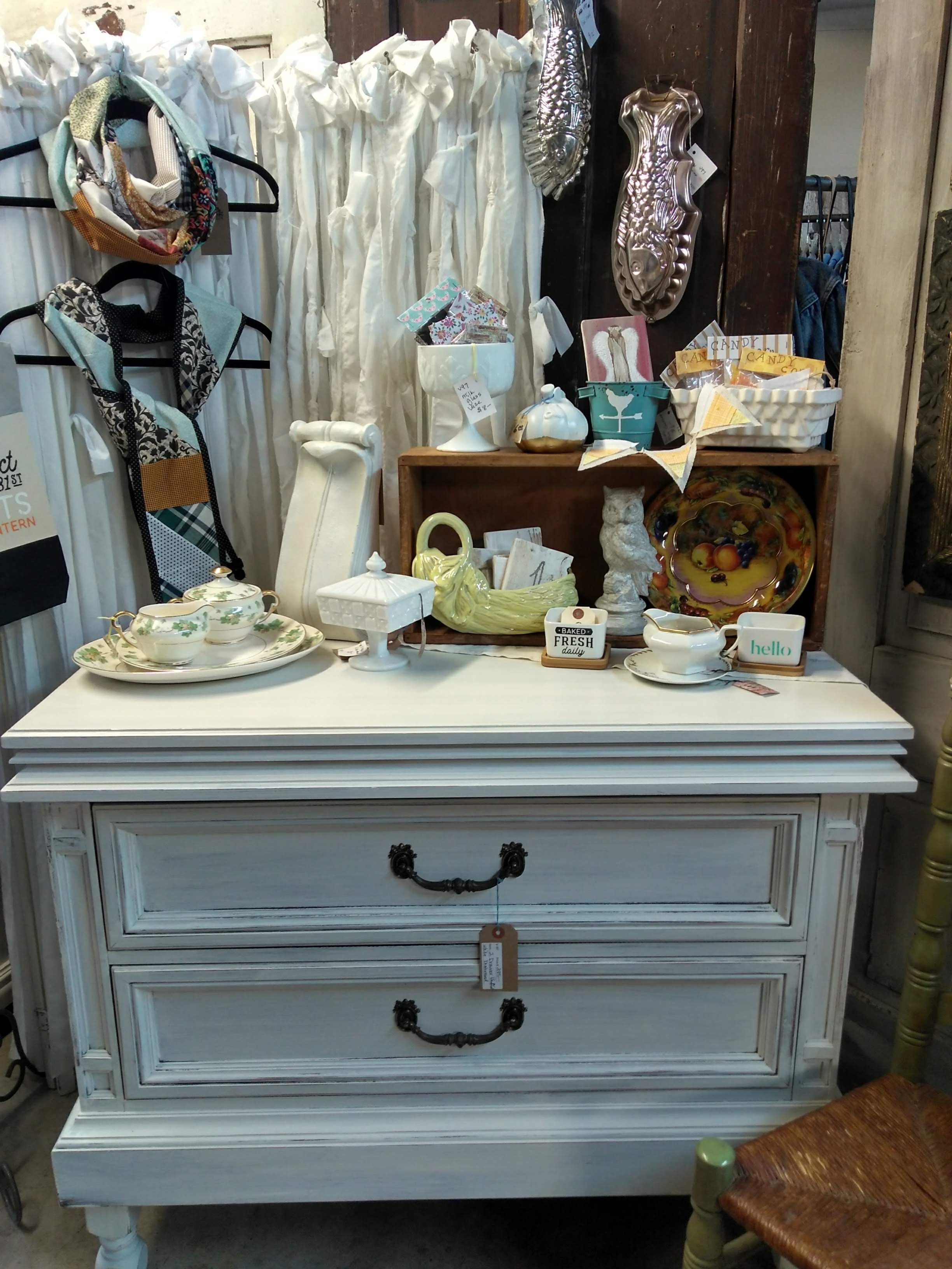 White Distressed Dresser, Coffee Bar