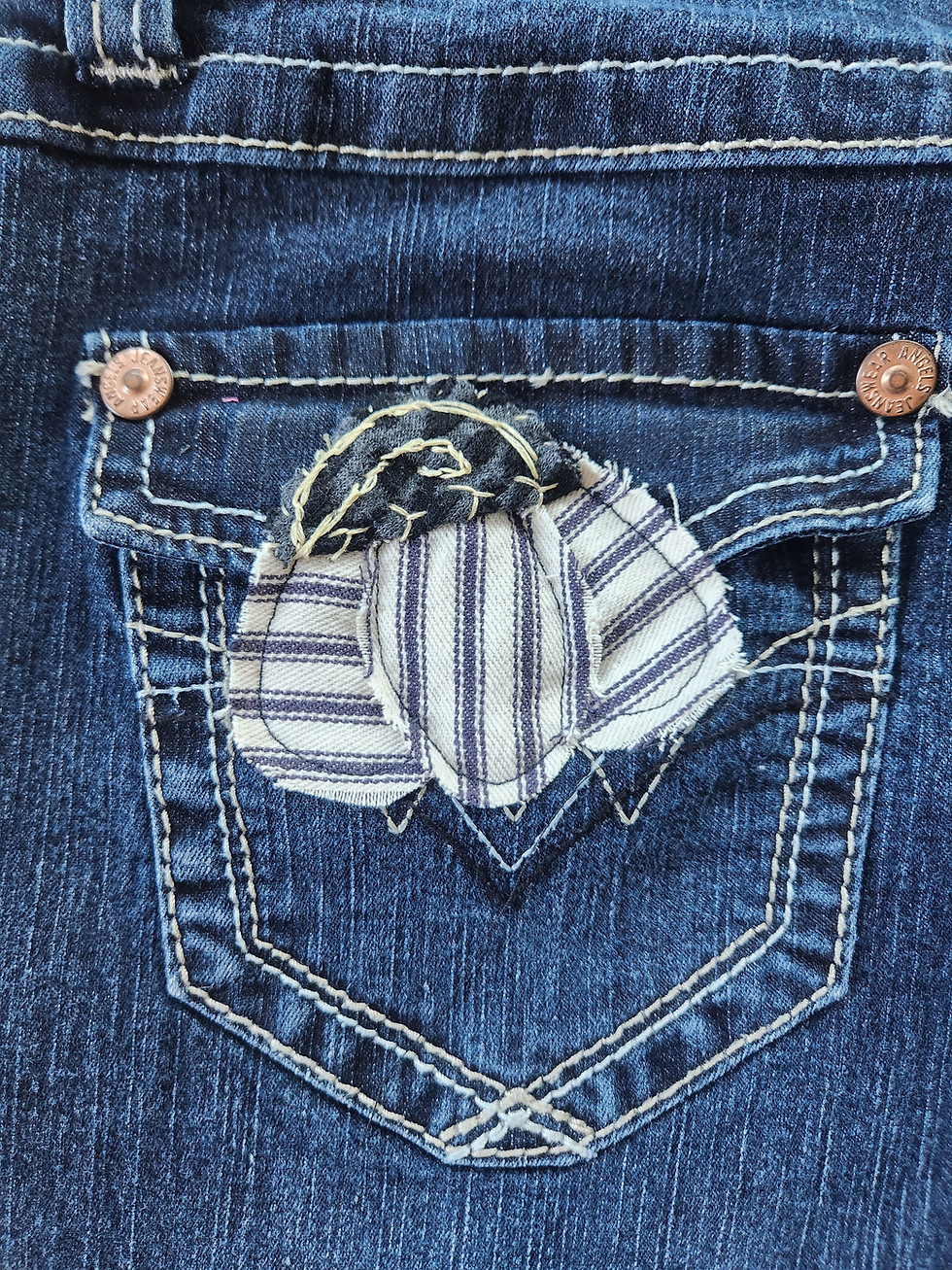 Thumbnail: Altered Jeans Wide Pant Leg Upcycled Embellished Applique Flowers Angels Brand