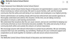 Wellsville School District Release Statement Concerning A Reported Threat