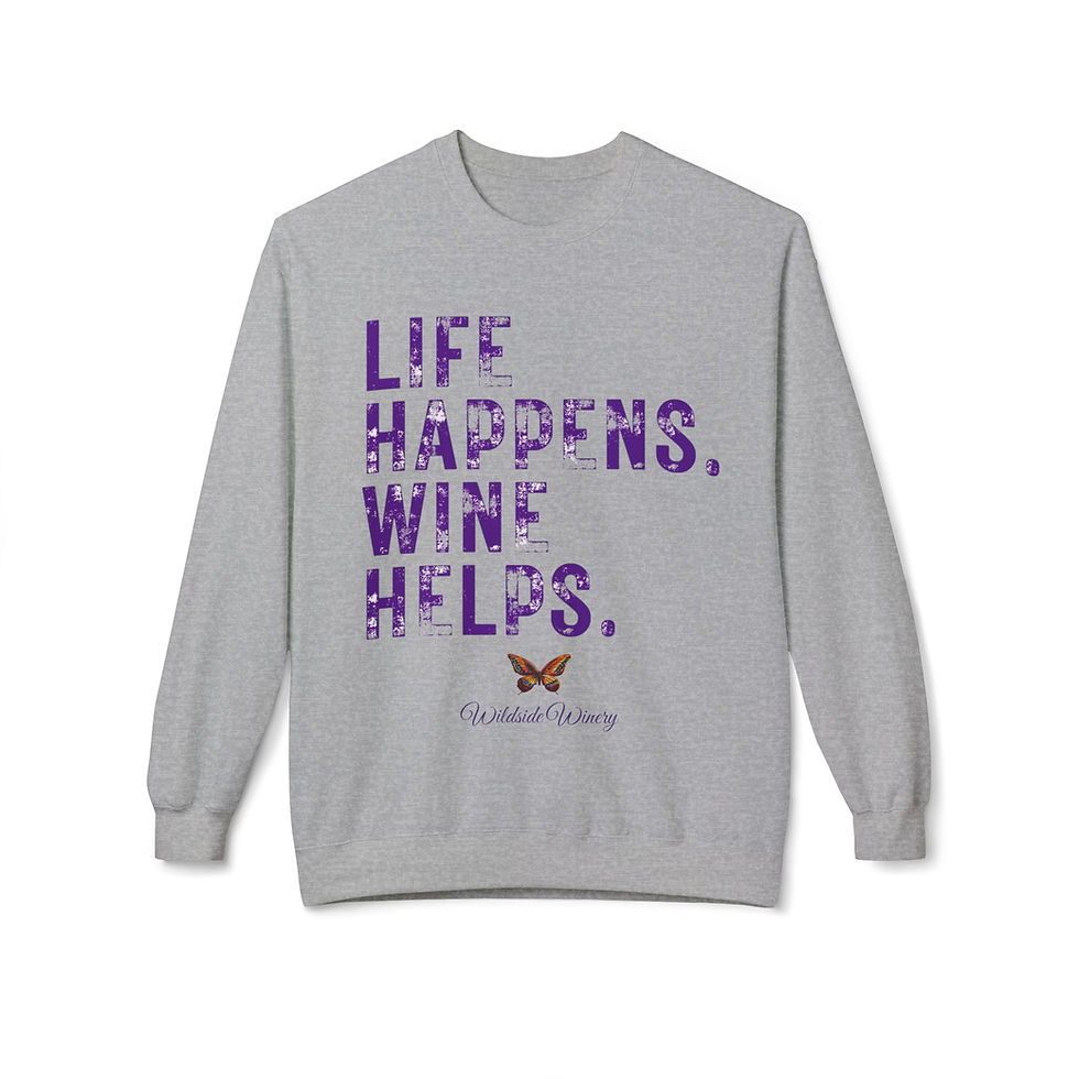 Thumbnail: Life Happens Wine Helps Crewneck Sweatshirt - Cozy Unisex Fleece for Wine Lovers