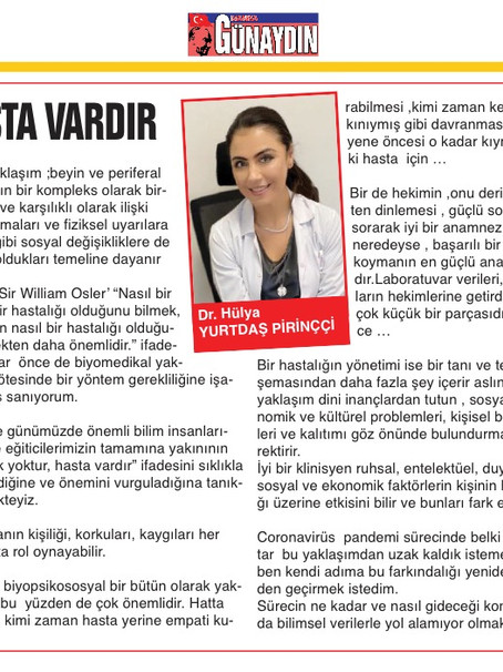 HASTALIK YOKTUR, HASTA VARDIR(GÜNAYDIN GAZETESİ-31 ARALIK)