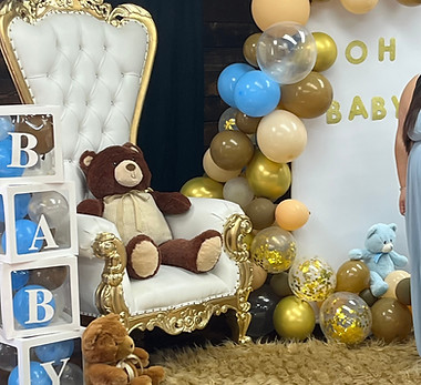 Grand chair, cube letters, and arch Baby