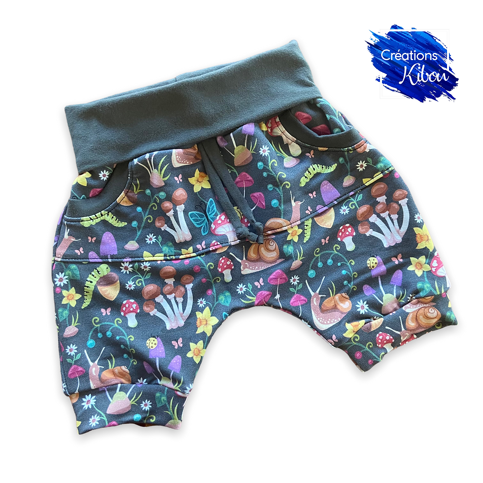 Short ample évolutif 3-12M Escargots et champignons