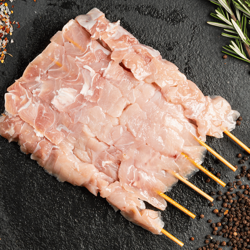 Chicken Souvlakia from Moofish Sydney, 100% Australian free-range chicken, RSPCA Approved, tender & juicy.