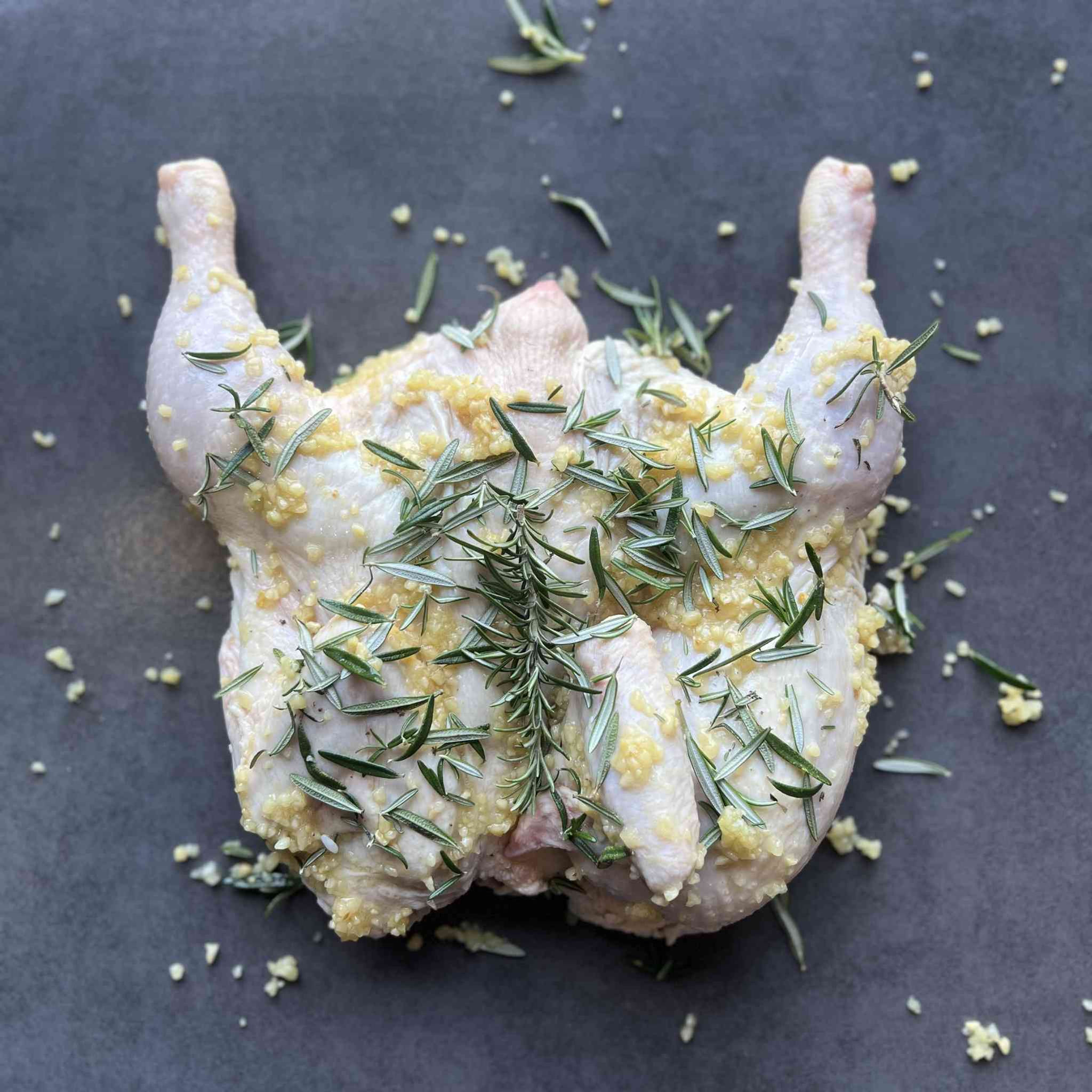 Whole Butterfly Chicken - Garlic & Rosemary Ready to bake from Moofish