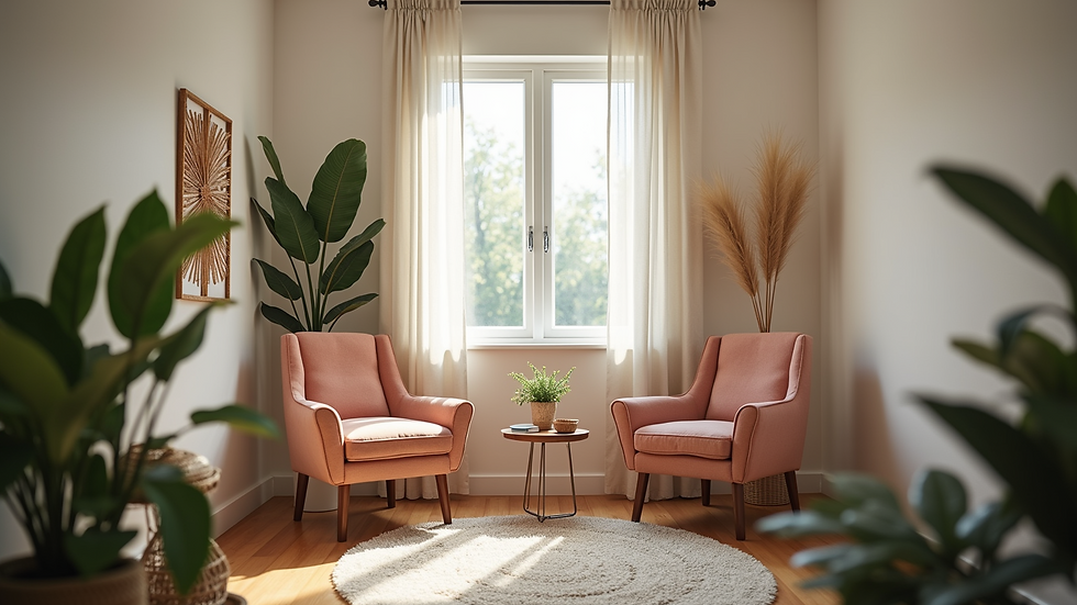 Eye-level view of a cozy doula consultation space with nurturing decor