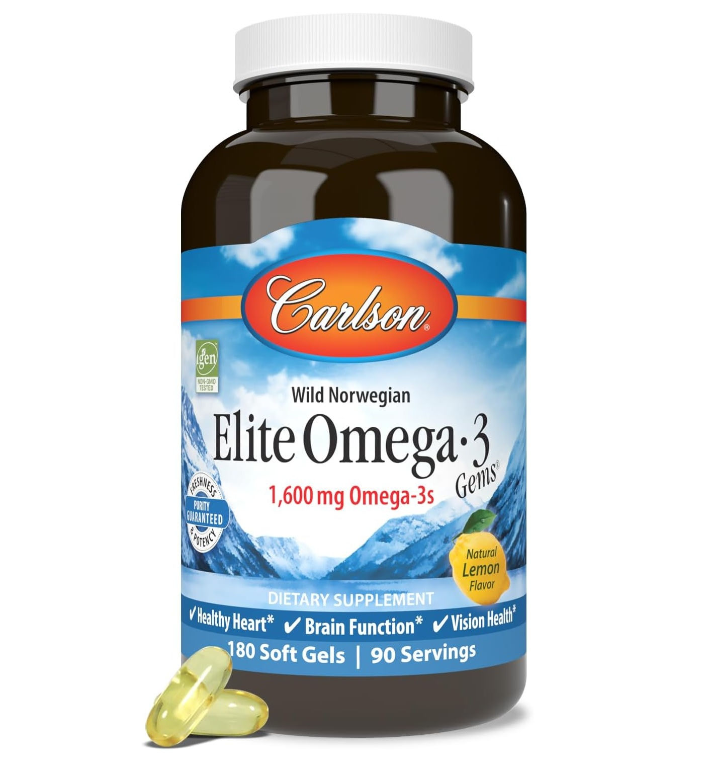 Elite Omega 3 Carlson Labs EPA DHA 1600 mg Aceite de Pescado 180 Capsulas