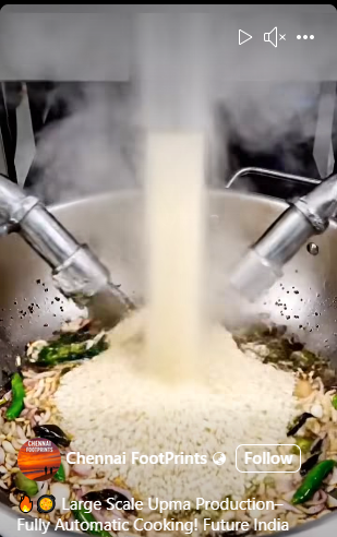 The semolina or 'rava' being fried with ingredients such as mustard seeds, urad dal, chana dal, curry leaves, ginger, and green chilies
