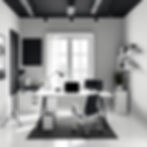 modern studio office - black and white with grey undertones with window in office with a l