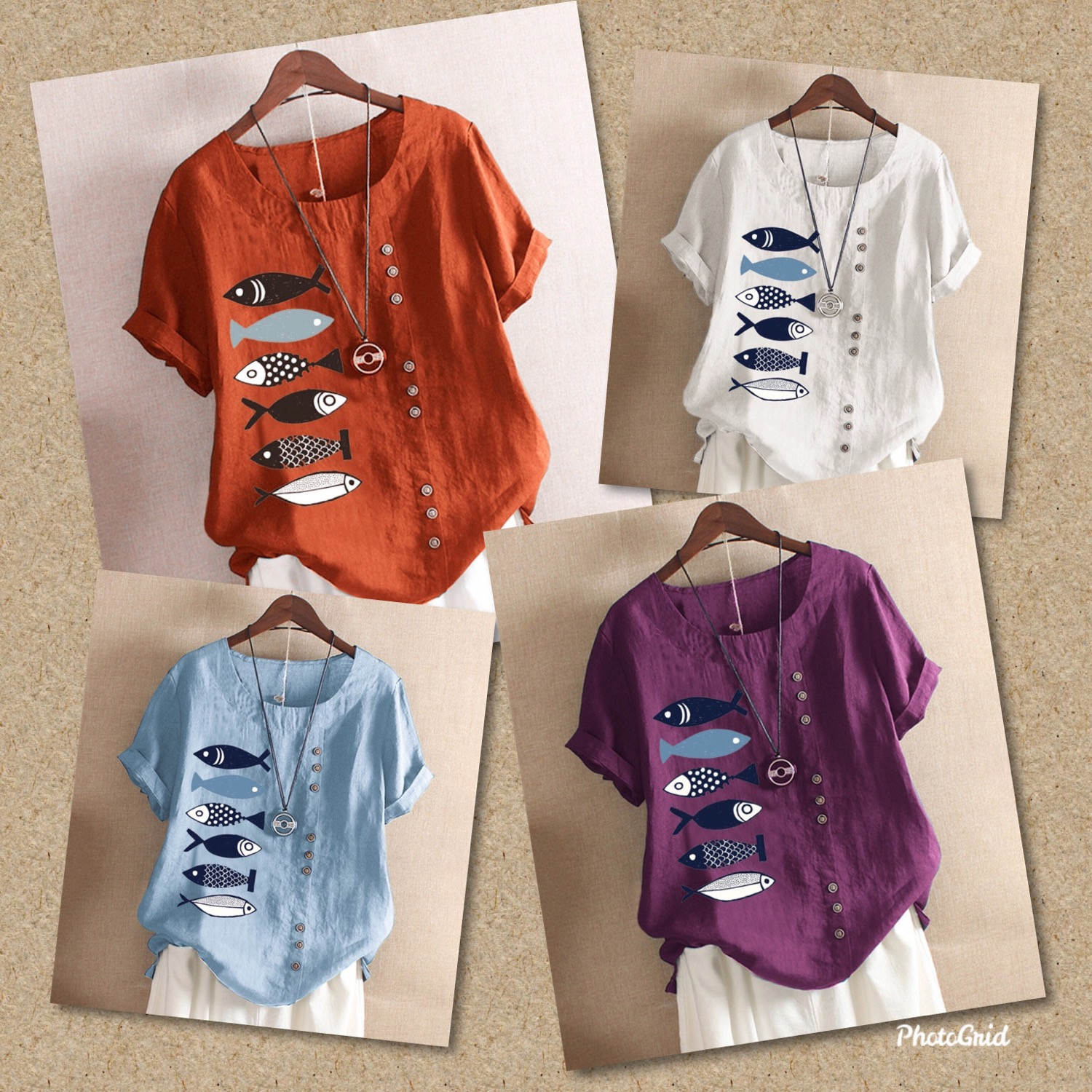 เสื้อคอกลม ลายปลา 