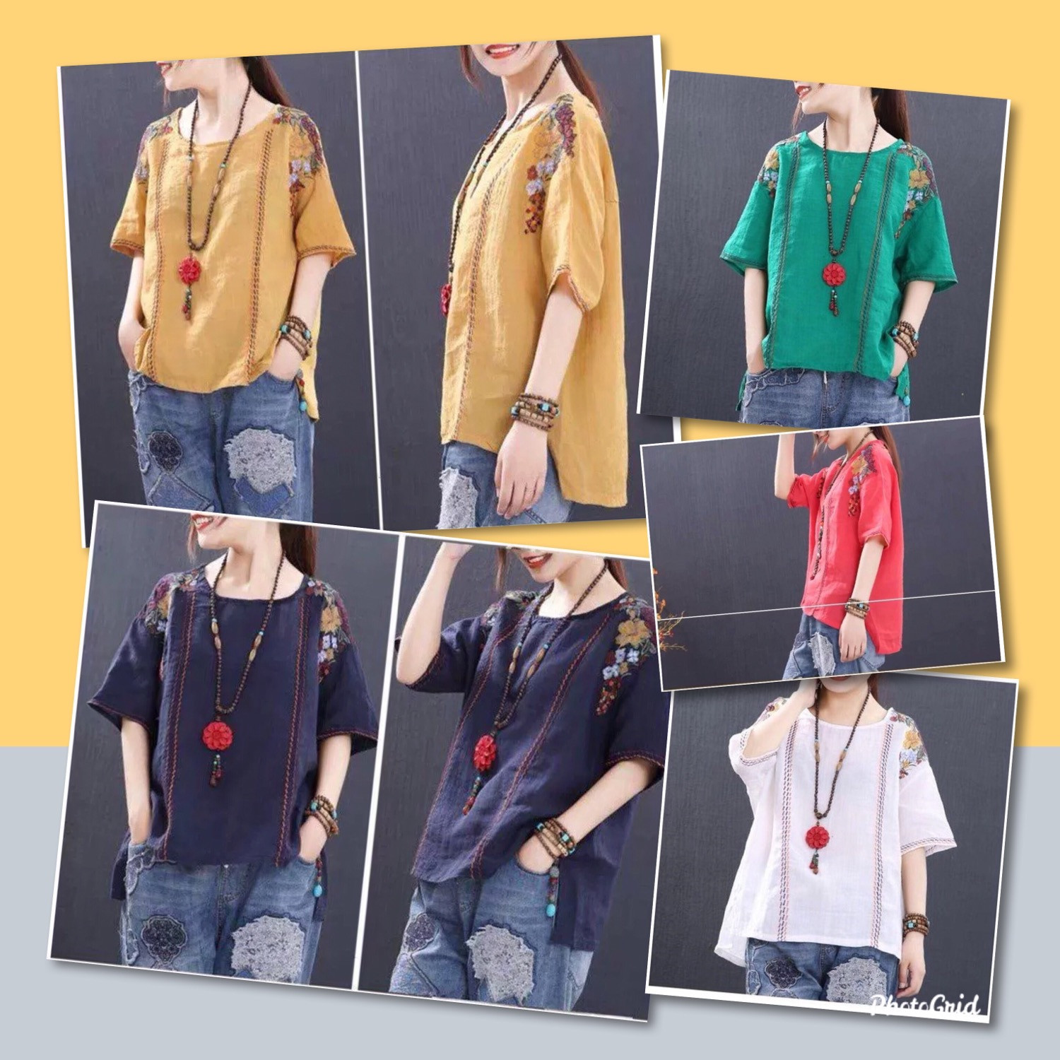 เสื้อคอกลม ปักลาย