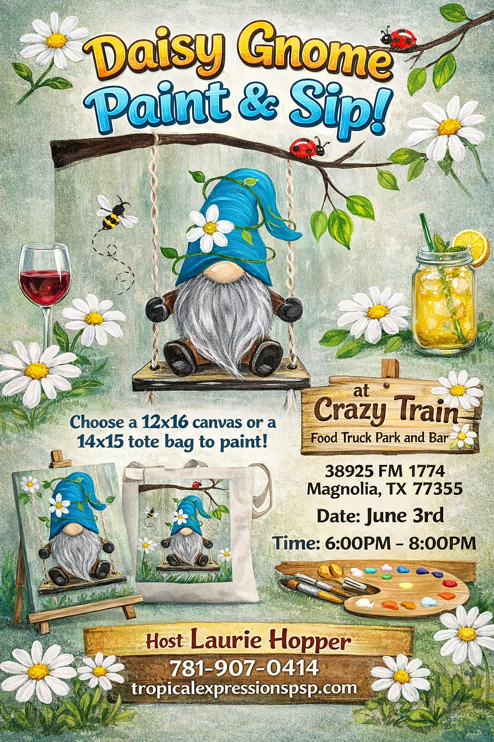 Daisy Gnome Paint Sip At Crazy Train Food Truck Park & Bar