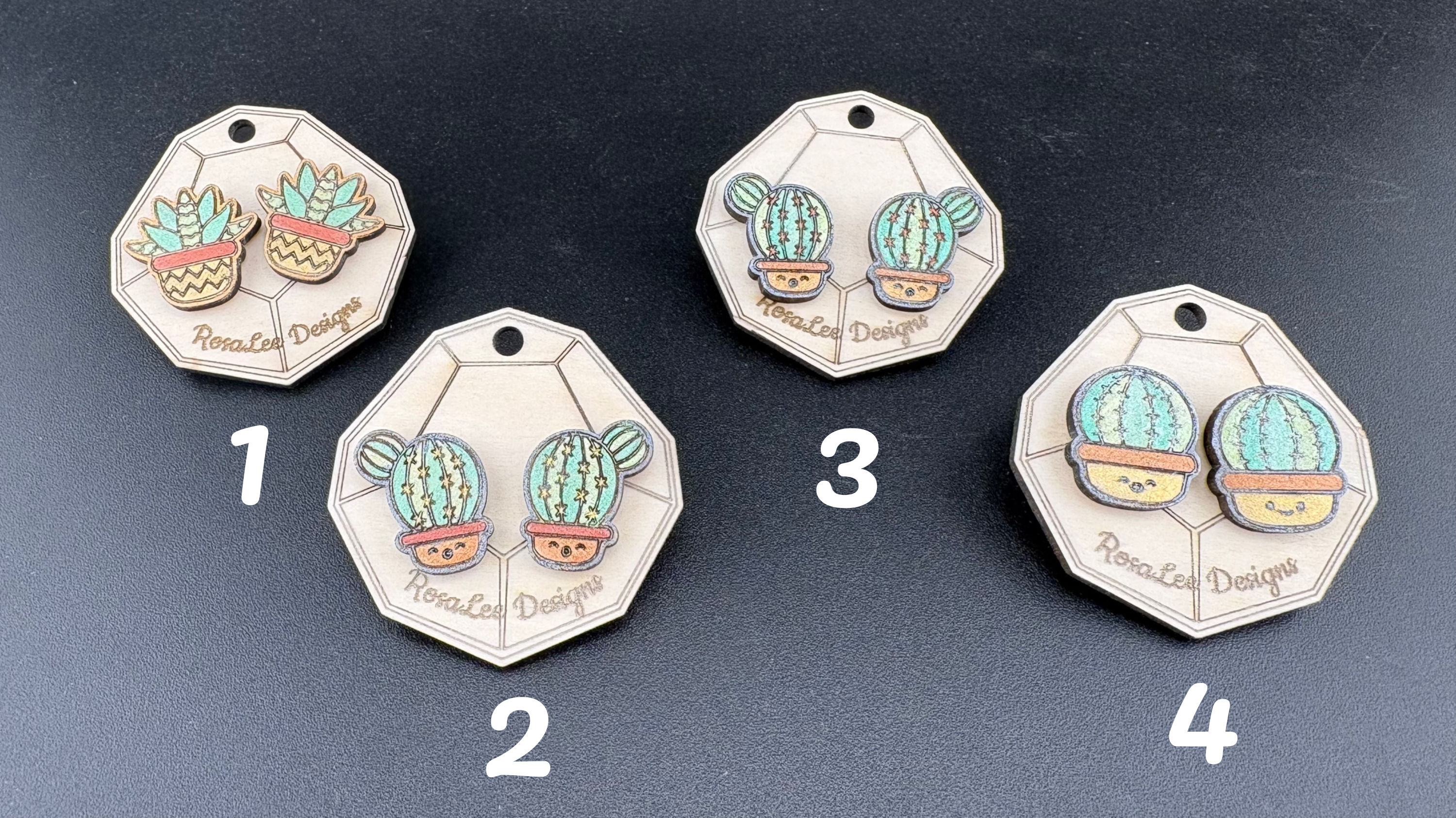 Wooden Cactus Stud Earrings
