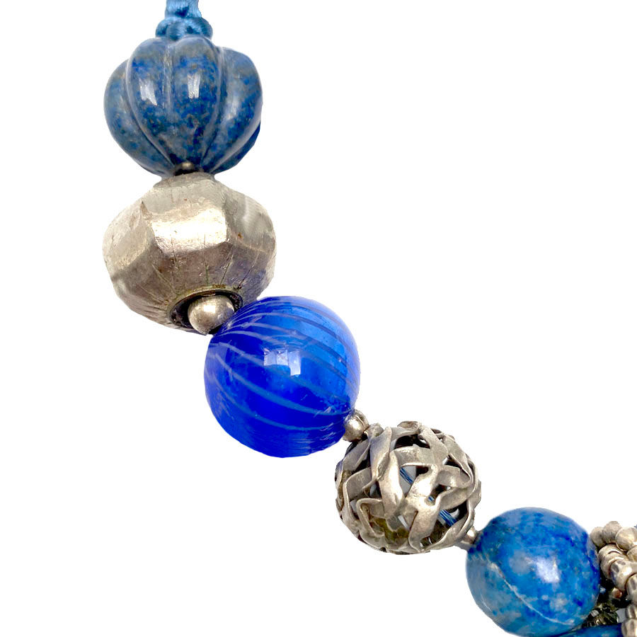 Thumbnail: Eye Catching Large Lapis Bi Disc on Necklace of Silver, Lapis and Glass