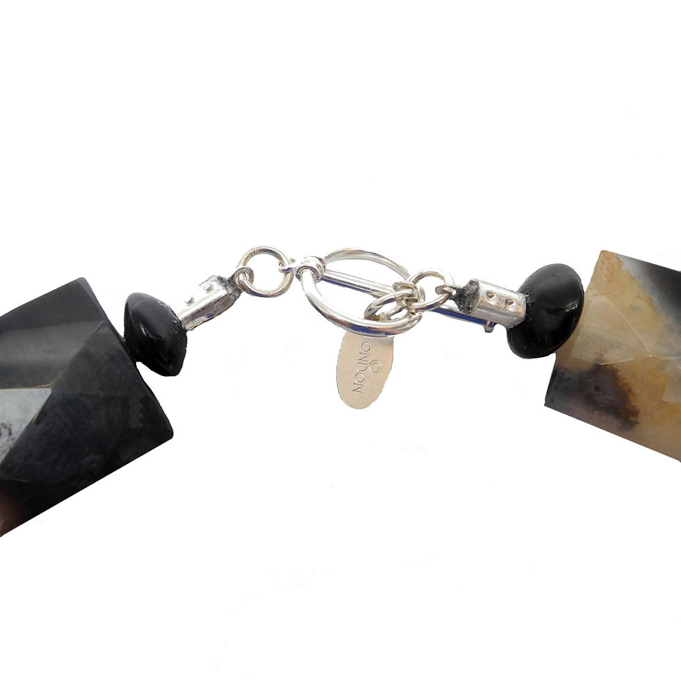 Thumbnail: Contented Tabby Cat in Silver, Stars in Necklace of Agate & Silver