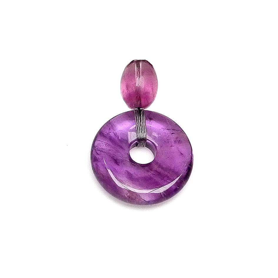 Thumbnail: Chic Fluorite  Disc on Necklace  of  Cultured  Freshwater  Pearls  &  Amethyst