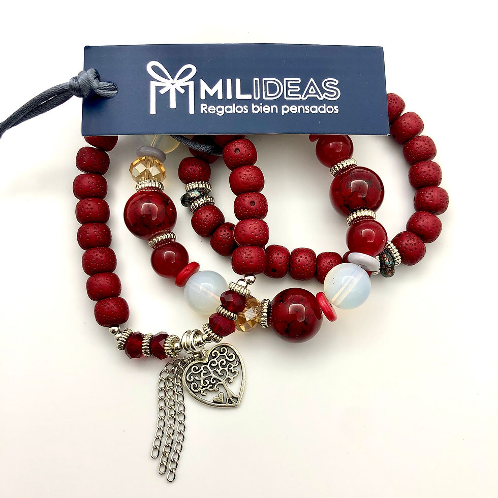 Miniatura: Pulsera Piedras Rojas y Candongas Doradas Acero