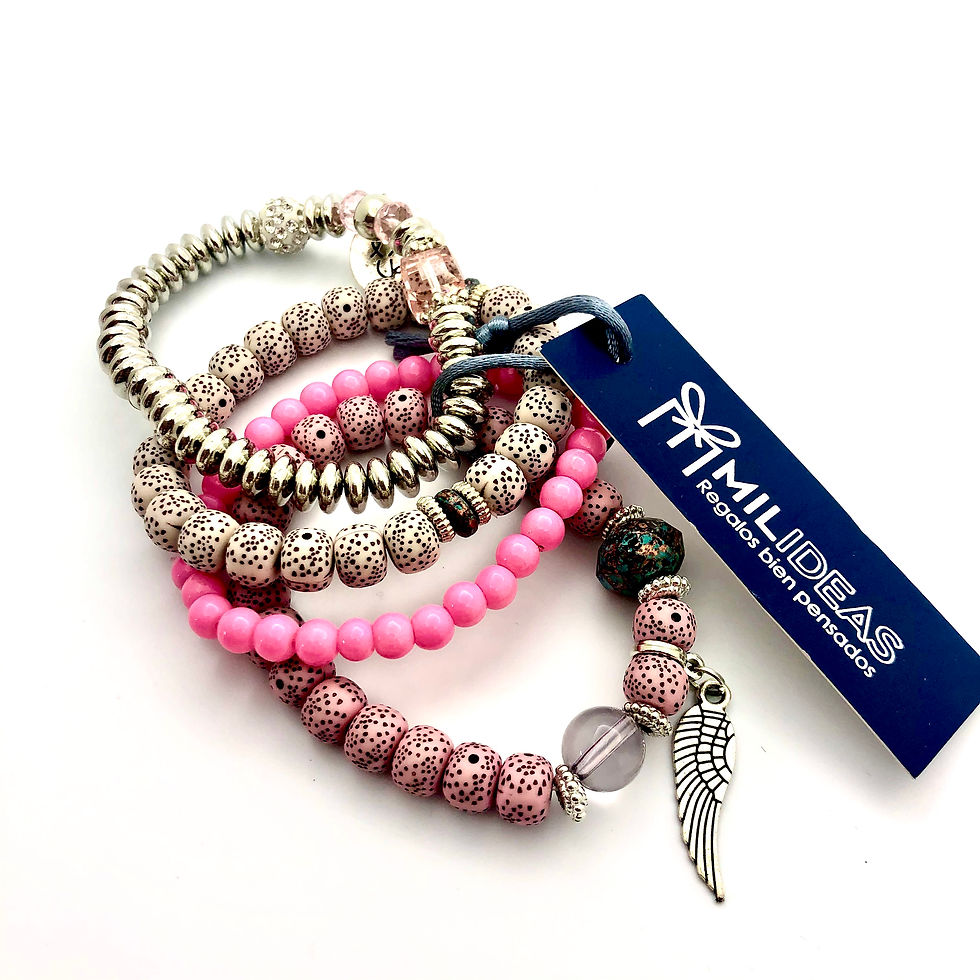 Miniatura: Pulsera Piedras y Aretes en Flor Tonos Rosa