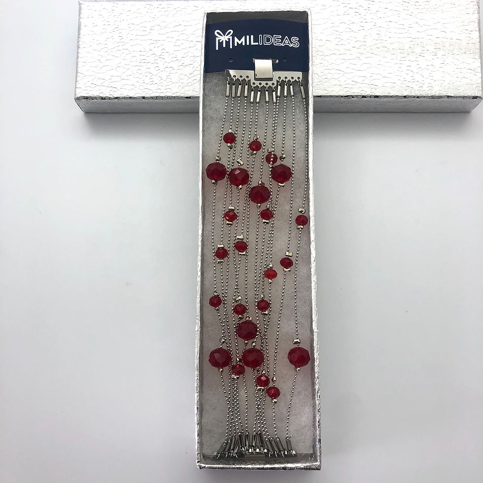 Pulsera con Piedras Rojas y Acero Plateado