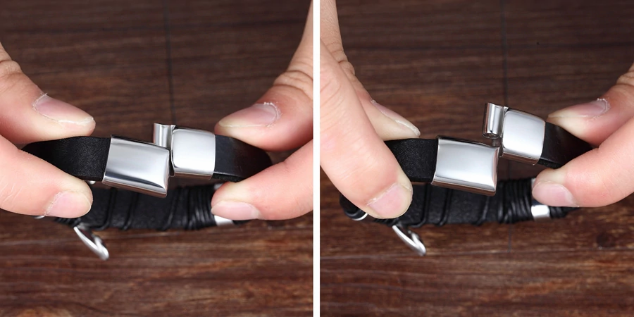 Miniatura: Pulsera para Hombre: Perfecta mezcla de Cuero y acero inoxidable. Diseño simple