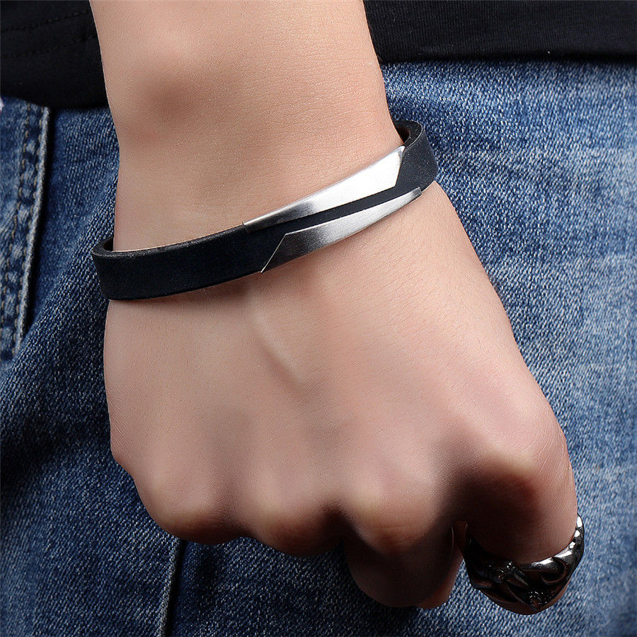 Miniatura: Pulsera para Hombre Silicona y Acero inoxidable.  Diseño minimalista