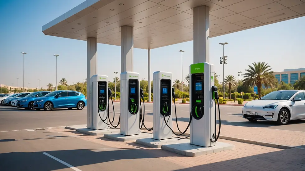 Eye-level view of a modern electric vehicle charging station in the UAE