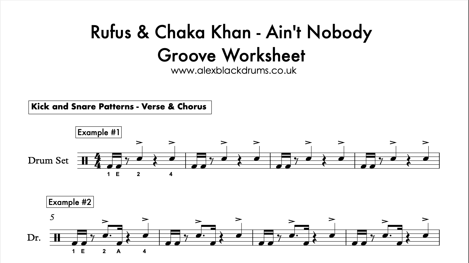 "Ain't Nobody" - Groove Worksheet