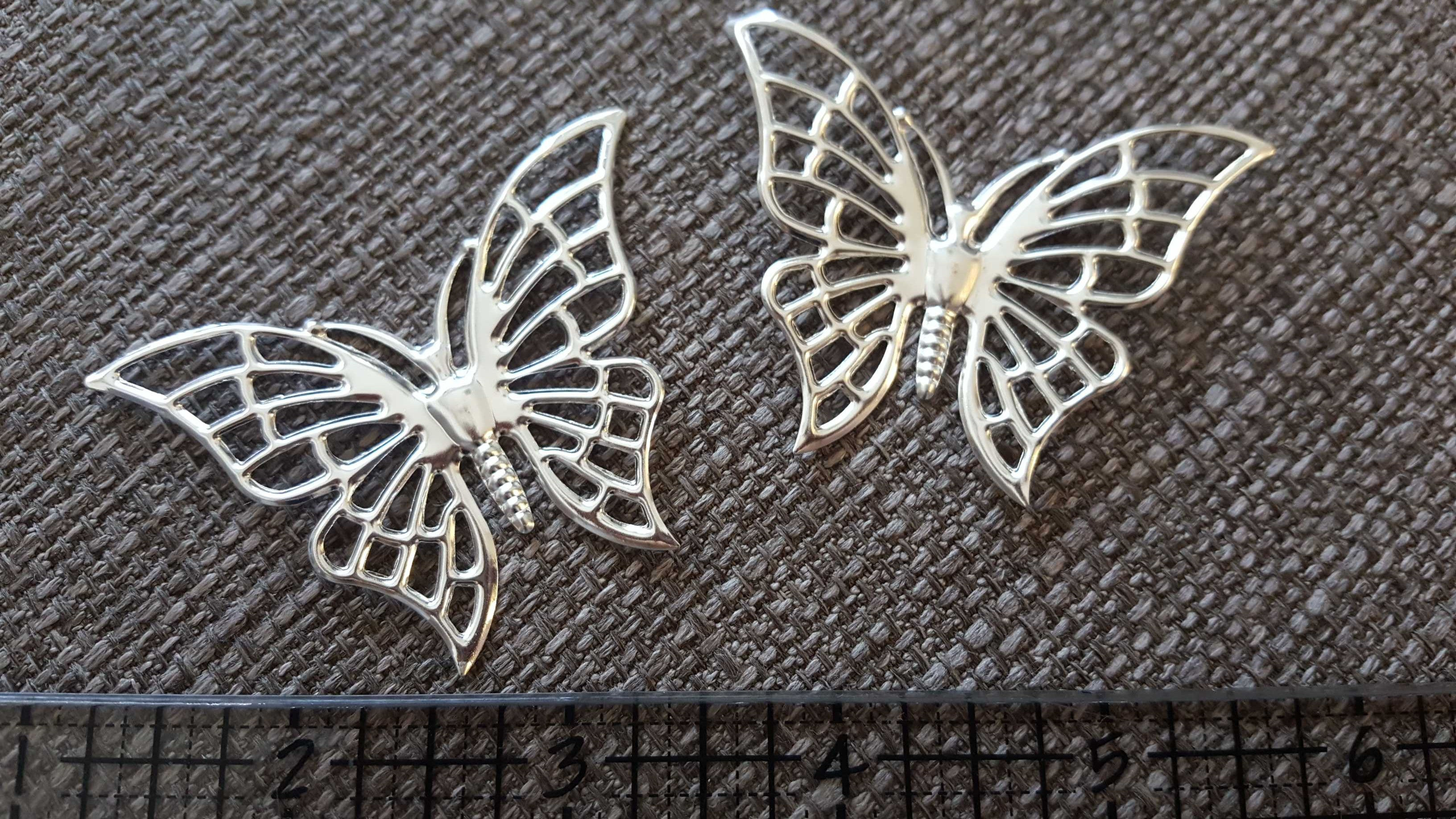 סט 2 פרפרים גדולים כסף